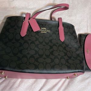 Coach brown and hot pink purse and matching wallet!
